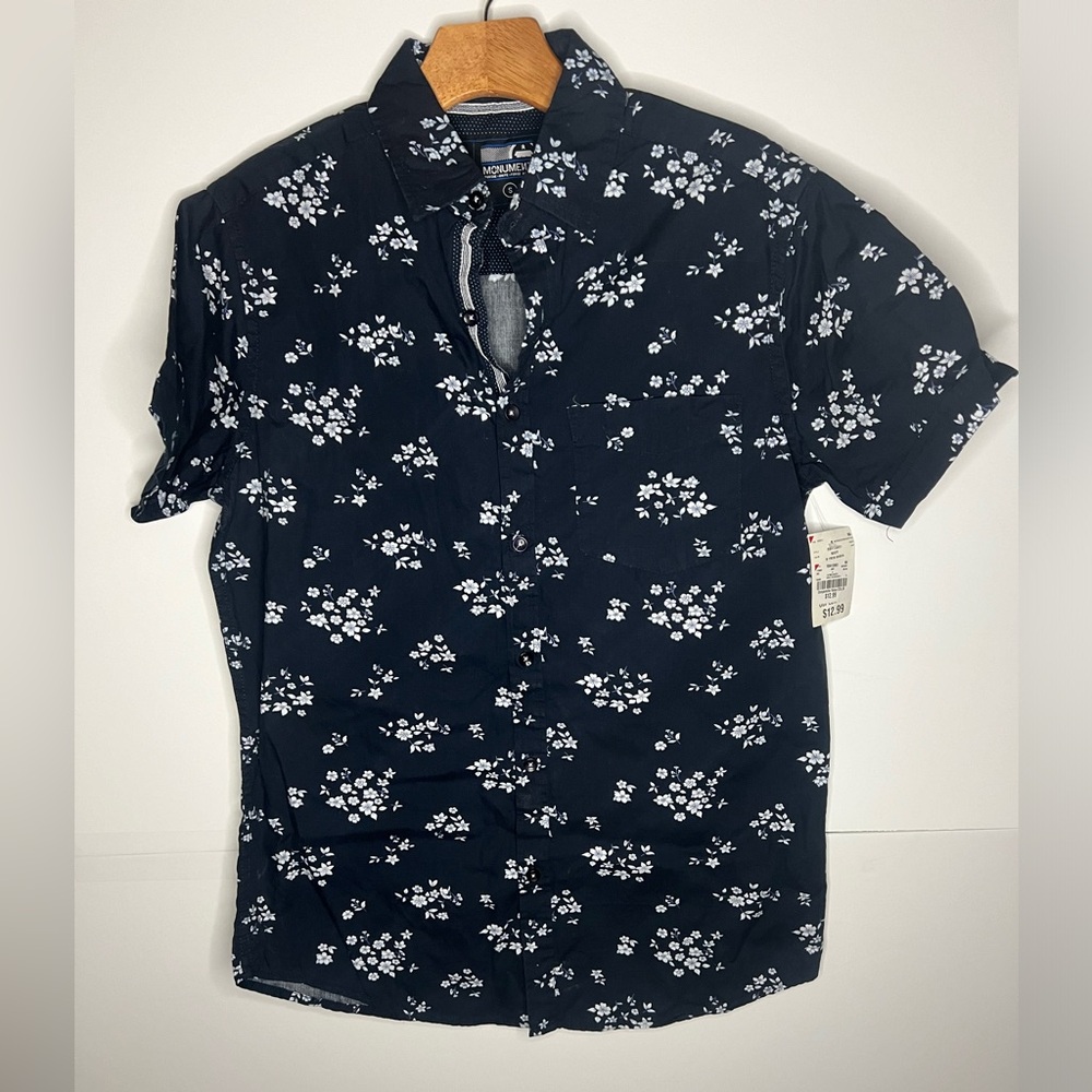 NWT Navy blue floral button down top summer - S
